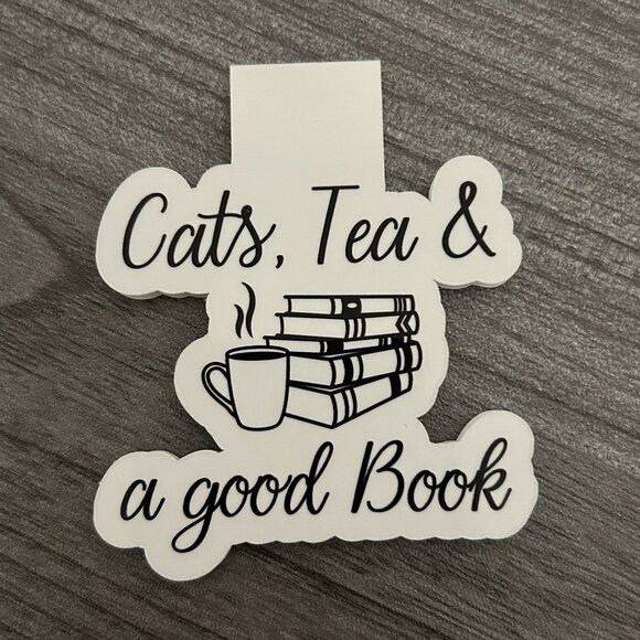 3 for $15 Cats, Tea and a Good Book Magnetic Bookmark - Picture 1 of 2